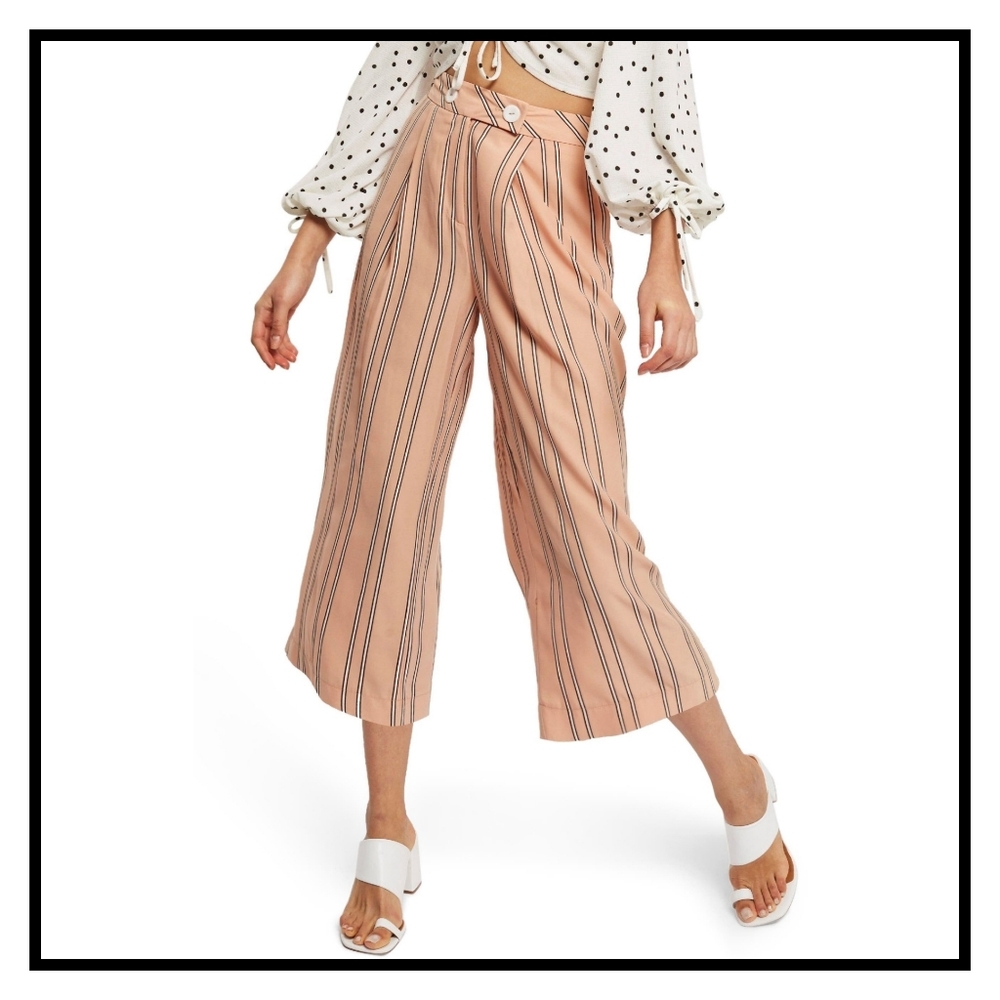 TOPSHOP Stripe Wide Leg Crop Trousers